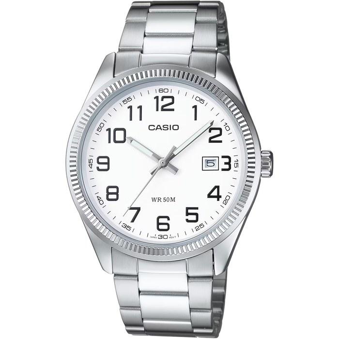 Casio MTP-1302D-7BV Analog Quartz Men s Watch, Silver Metal Band, White Dial