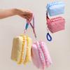 Cosmetic Bag with Contrast Color Bracelet Embellishment Ruffle Decoration Makeup Organizer Plaid Quilting Design Makeup Bag