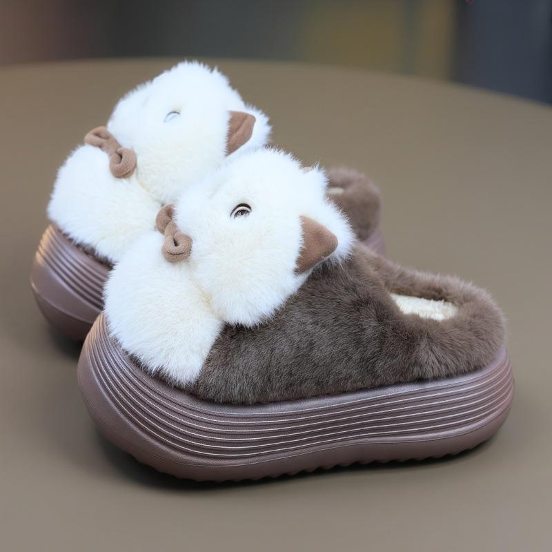 Fashion New cartoon panda fluffy slippers women's 5 cm platform mules clog shoes home slipper woman animal furry slides warm flip flops