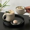 Mit Holzuntertasse Grobkeramik Moderne Kunst Kaffeetasse Abgerundeter Griff Keramik-Teetasse Nachmittagstee