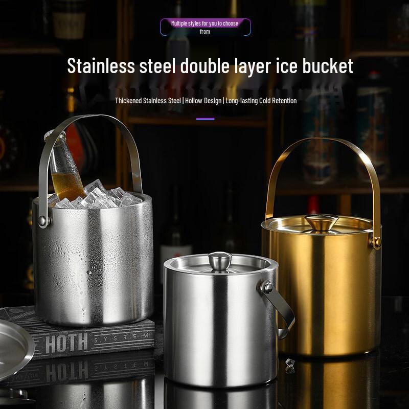 ZISIZ Stainless Steel Double-Layer Ice Bucket