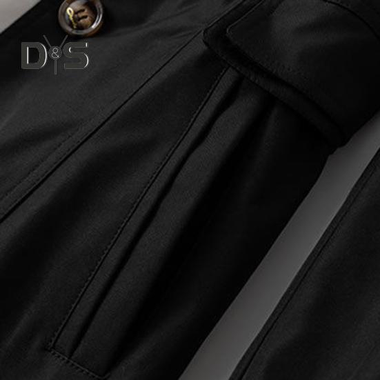 Women Fall Spring Coat Slim Fit Single-breasted Solid Color Turn-down Collar Pockets Mid Length Korean Style Overcoat Outdoor Jacket