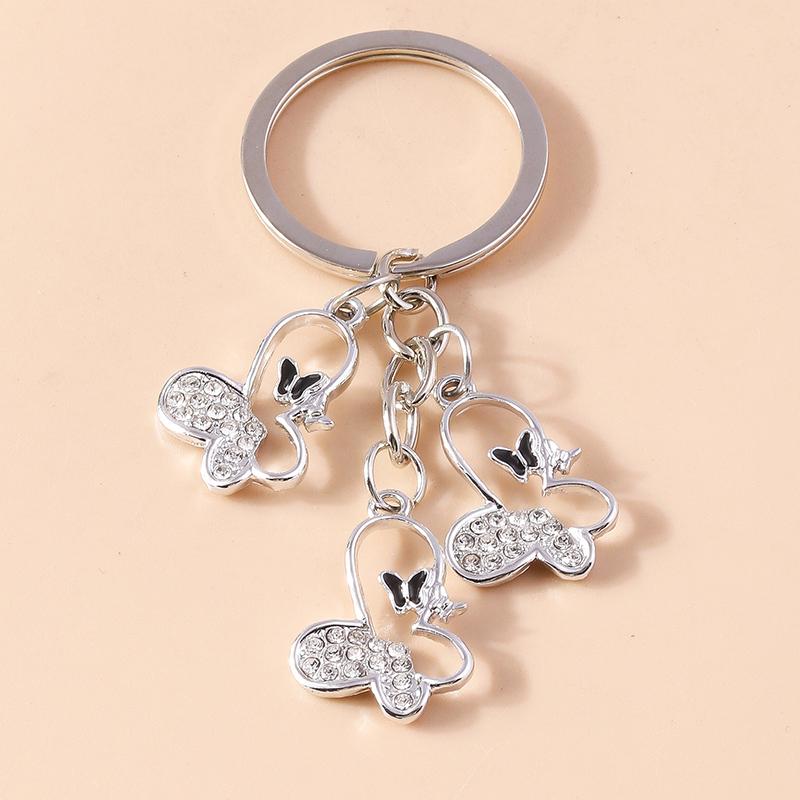 Cute Crystal Rhinestone Cat Keychain Animal Snake Butterfly Keyrings for Men Women Car Keyholder Bag Pendants DIY Jewelry Gifts