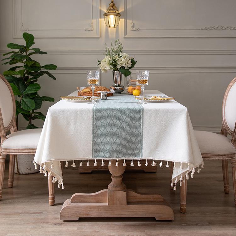 Polyester Farbig Gewebt Jacquard Geometrisch Kleine Karos Fransen Tischdecke Rechteckig Couchtisch Esstisch Tuch Abdeckung Spitze