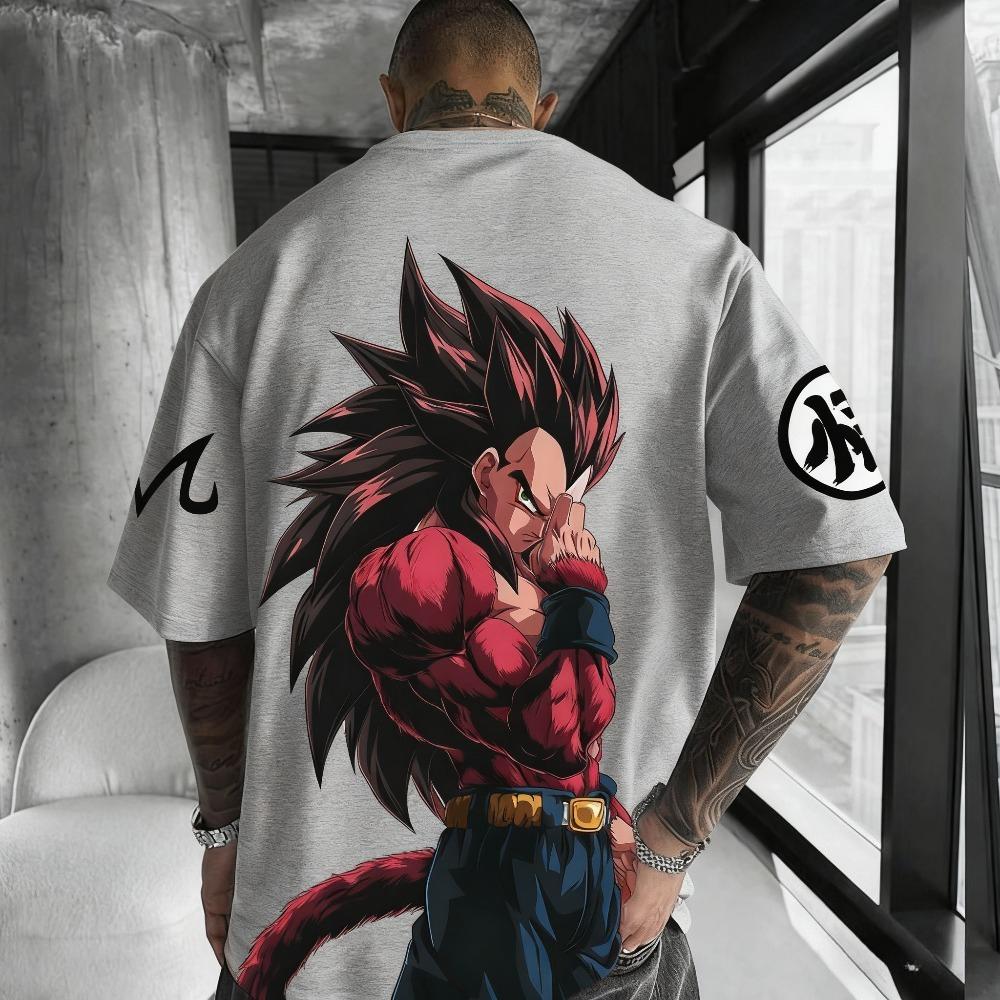Autumn/Winter New T-shirt 2025 Men's Anime Vegeta Super Saiyan 4 Printed Loose Casual Parent Child Short Sleeved Top