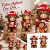 Set of 2 Christmas Cow Wood Carved Figurine Ornaments with Santa Hat, Holiday Cow Decor for Mantel Shelf