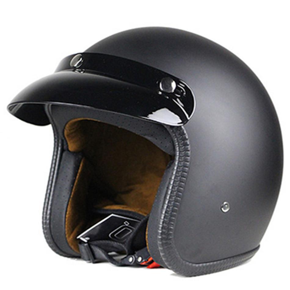 Motorcycle Vintage Half Face Helmet Retro German Chopper Cruiser Matte Black Cascos Para Dot Approvel