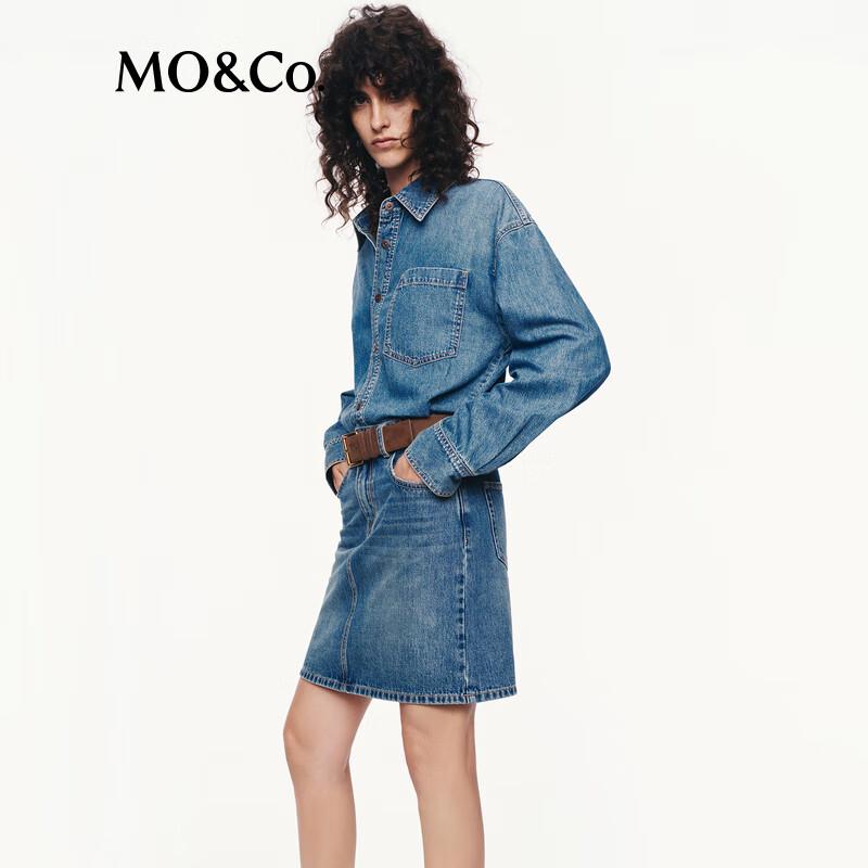 MO&Co. 2025 Autumn Faux Two-Piece High-Waist Denim Dress