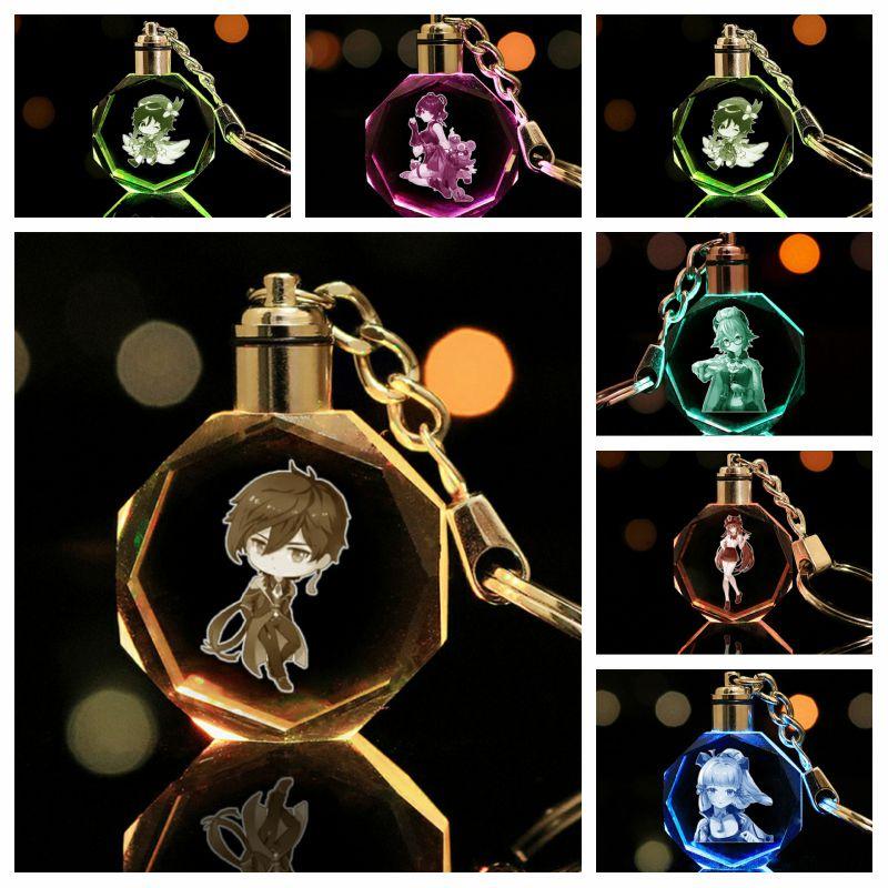 Elegant Genshin Impact Crystal Keychain With Stunning Led Colorful Light For All Occasions