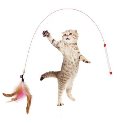 Interactive Cat Toy Funny Simulation Feather Fish with Bell Stick Toys for Kitten Playing Teaser Wand Toy