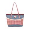 Lattice Lace Bow Shoulder Bag Rural Style Commuting Tote Bag Retro Denim Plaid Handbag  Students