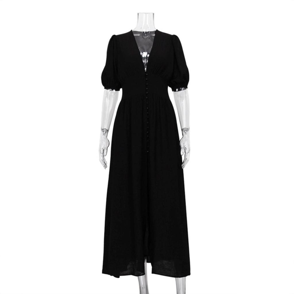 European American INS Style Women's Long Dress, Design Puff Sleeve, Slim Fit Bodycon, Split Hem Elegant Party Dress