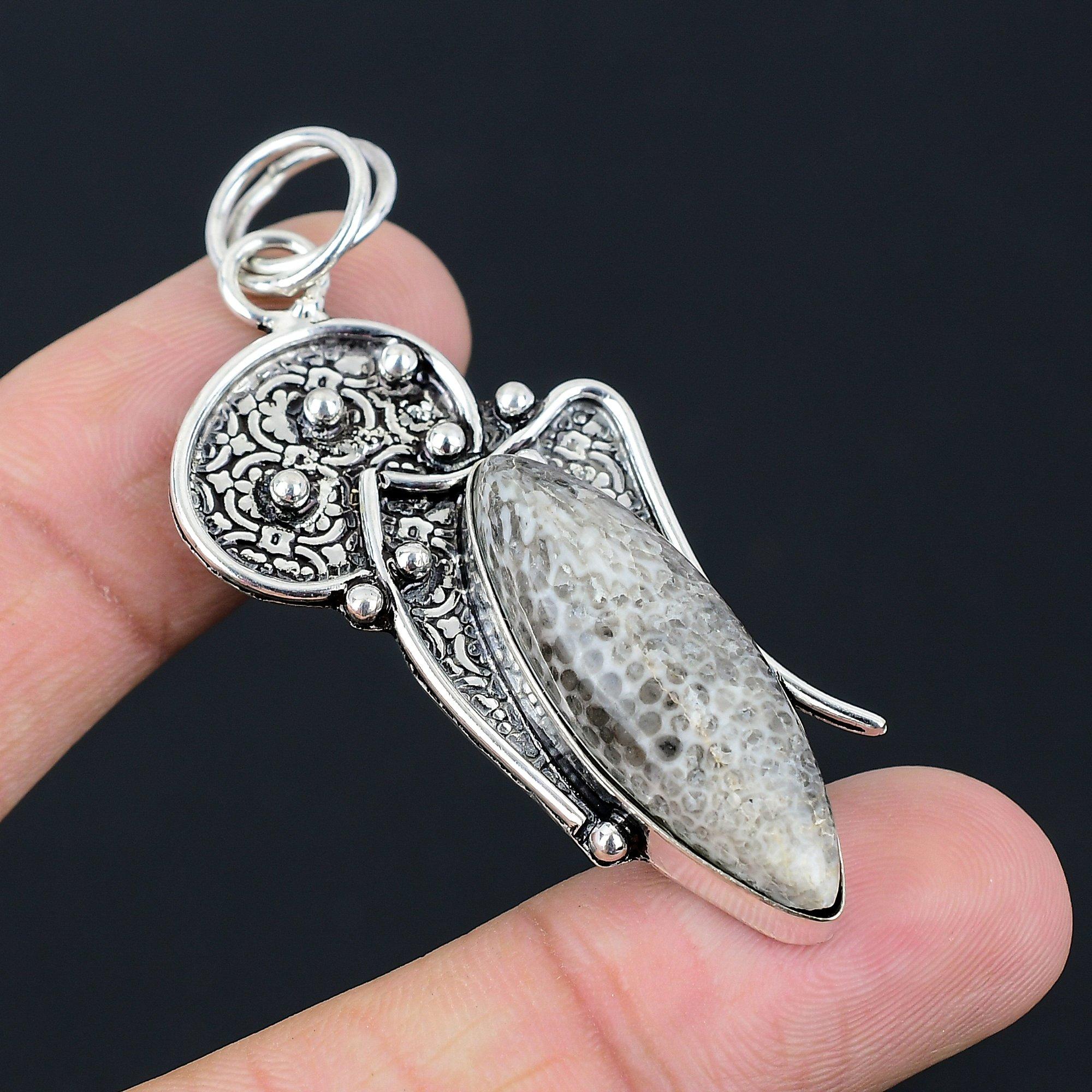 Натуральный кулон с драгоценным камнем кораллом ската, серебро 925 пробы, индийские украшения