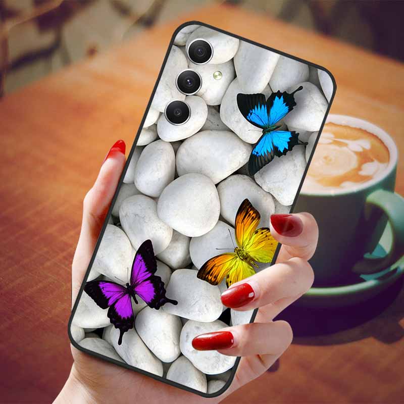 For Samsung Galaxy A55 5G Case Black TPU Silicone Beautiful Pattern Phone Cases for Galaxy A55 Shockproof Soft Cover A 55 6.6''