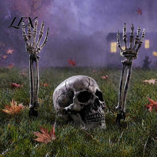 Halloween Skelett-Pfähle Realistischer Pfahl, Gruselige Totenkopf-Hand Gartendekoration für Schilder Außenbereich Garten Rasen Friedhof Dekoration Menschlicher Knochen