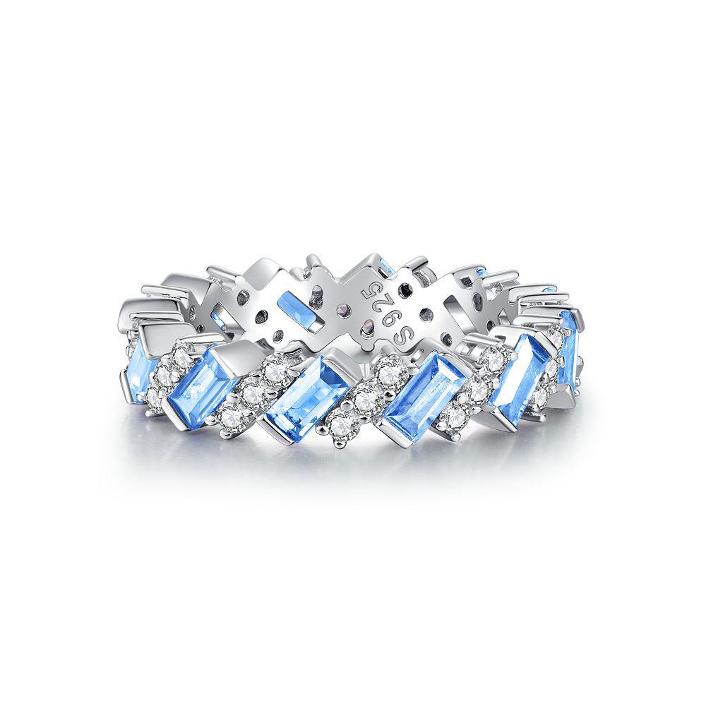 

Colorful Geometric High Carbon Zircon Diamond Ring, S925 Silver Fashion Style for Women Size 9