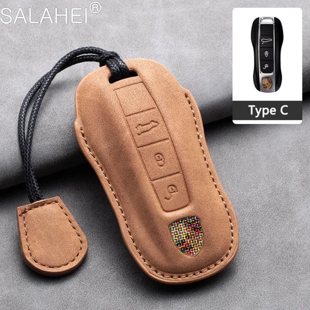 Leather Car Key Cover Case Shell Bag for Porsche Panamera Carman Macann Bobst Cayenne 911 981 991 970 996 Keychain Accessories