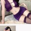 Alluring Purple Mesh Open Chest Lingerie Set
