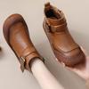 Genuine Leather Women Ankle Boots Plush Side Zipper Snow Boots Autumn/winter New Simple Retro Warm Casual Flat Mom Cotton Shoes