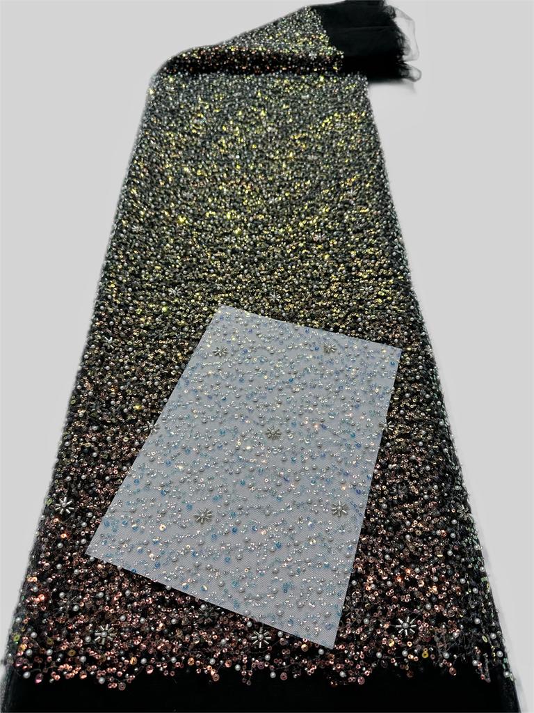 Luxury Pink Nigerian Lace Sequins Fabric 2025 High Quality Lace African Beads Lace Fabrics French For Wedding Party Dress Sewing