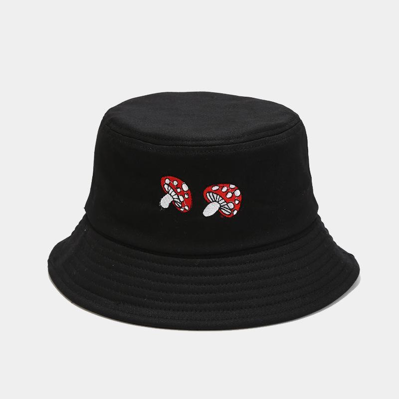 Korean Style Women's Mushroom Embroidery Bucket Hat - Face-Slimming, Outdoor Sun Protection for Summer