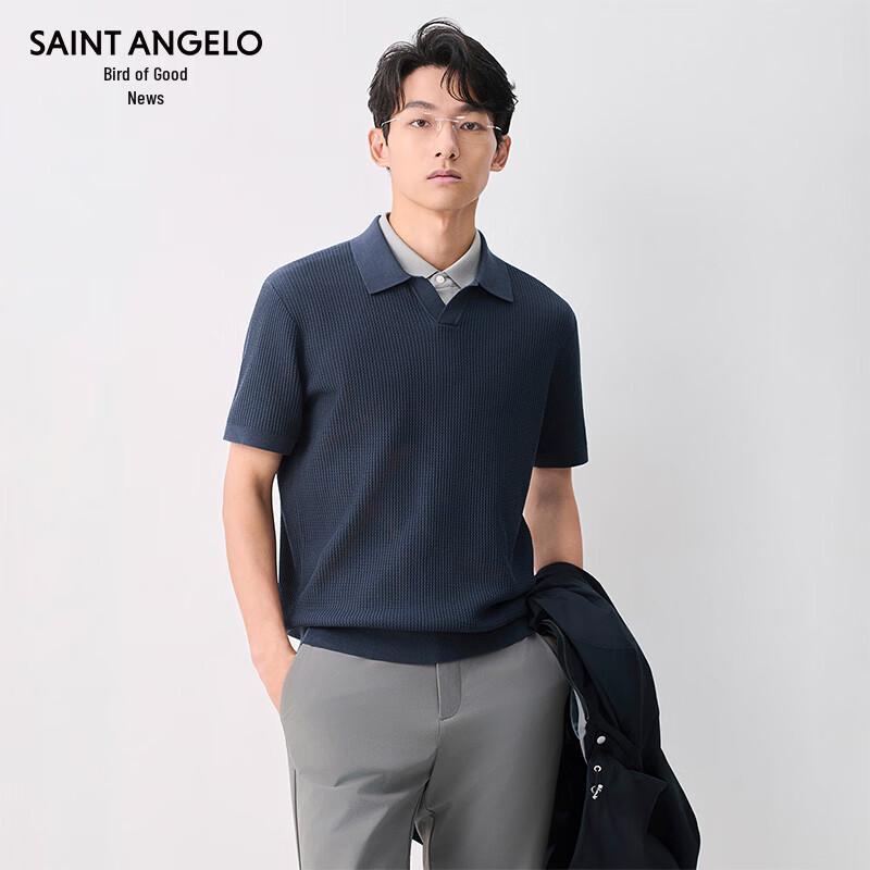 Baoxiniao Men s Short Sleeve Seagull Collar Knit Polo Shirt L