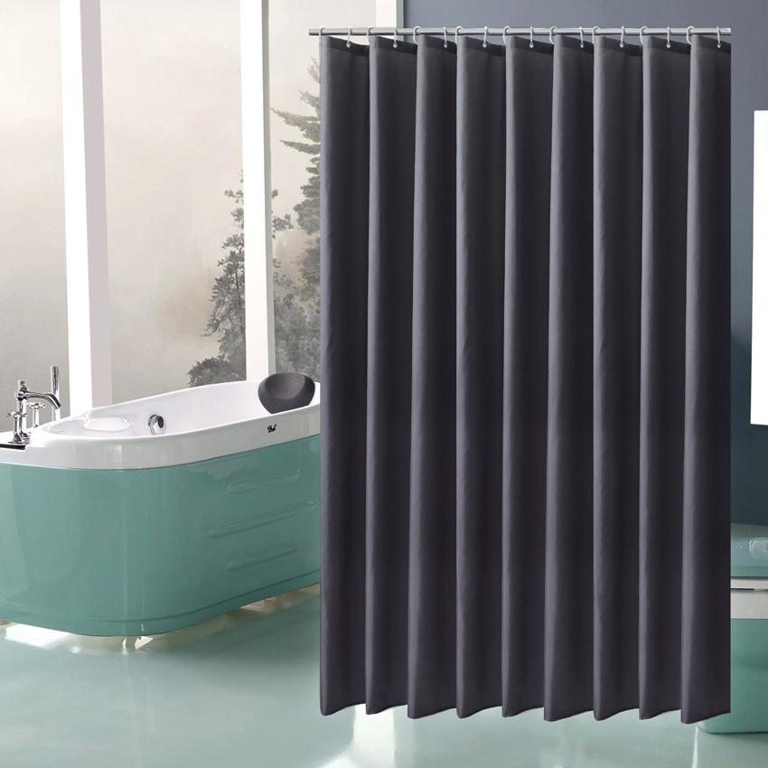 Solid Color Curtain Waterproof  Bath Shower Polyester Modern Curtains for Bathroom Bathtub Bathing Cover Large Wide 12pcs Hooks
