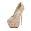 Fashion Sexy Platform Shallow Shoes Woman Slip-On Pumps Round Head Bling Sequins Ultra Thin High Heels Party Wedding Shoes