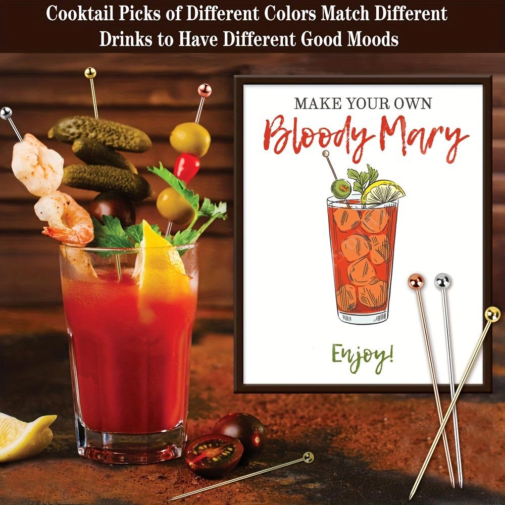 12pcs/set 8-inch Cocktail Label Reusable Stainless Steel Cocktail Toothpick Set Gift Metal Kebab Appetizer Label
