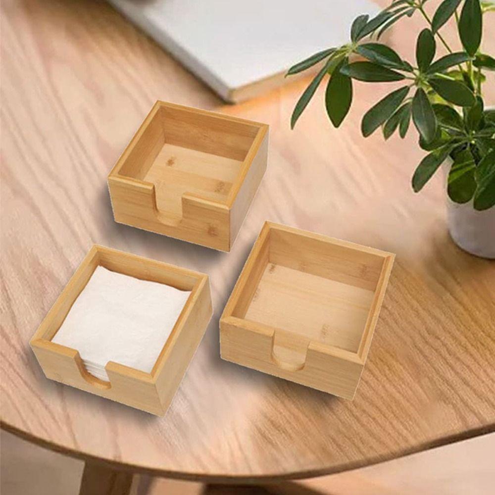 Decorative Table Paper Holder Square Napkin Holder Multi-function Bamboo Tissue Box  Restaurant