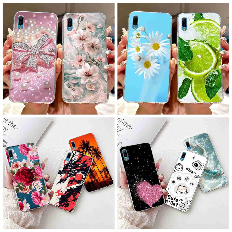 For Huawei Y6 Pro 2019 MRD-LX2 Case Fashion Flower Love Silicone TPU Shockproof Cover For Huawei Y6Pro Y16 pro 2019 Phone Cases