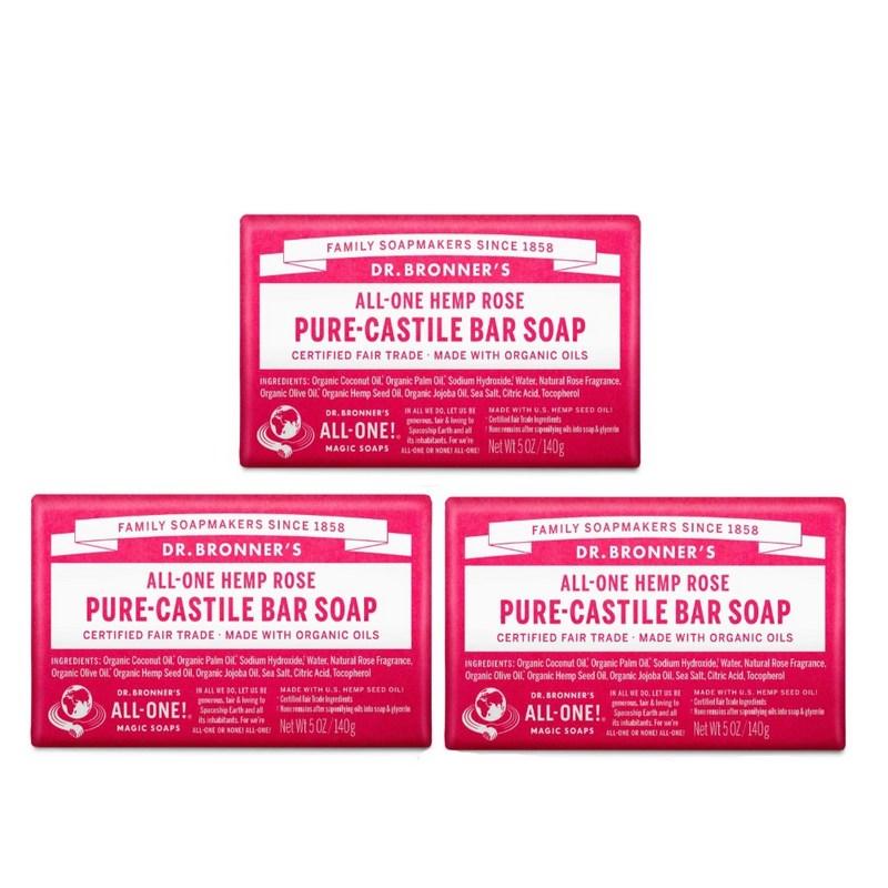 Dr. Bronner's Rose Pure Castille Bar Soap 140g, 140g x 3 pcs