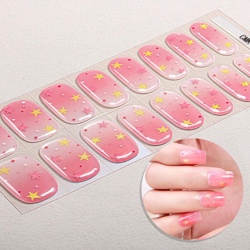 16Tips French Gel Nail Strips Long Lasting Full Cover Glitter Baking-Free Gel Nail Stickers DIY Manicure Decoration