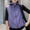 Women Ves Hooded Cardigan Sleeveless Drawstring Loose Sun Hem Solid Color Zipper Closure Protection Casual Sports