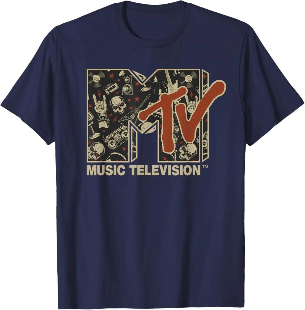 MTV Rock N Roll Music Hard Heavy Metal Skull Guitar Vintage T-Shirt Y2k Clothes Women Clothing Tee Shirt Femme Camisetas
