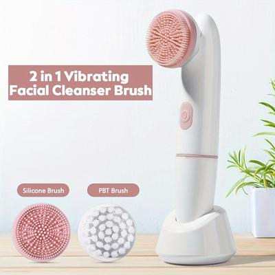 2-in-1 Electric Face Cleansing Brush With MassageBlackhead Remover, Silicone Cleaner For Facial Skin Care