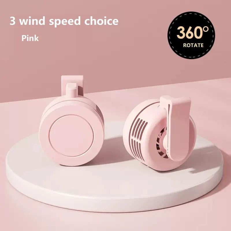

Mini Clip Neck Waist Air Cooling USB Personal for Outdoor Fishing 3 Speeds Desktop Fan 360 Adjustable Wind Portable Gifts розовый