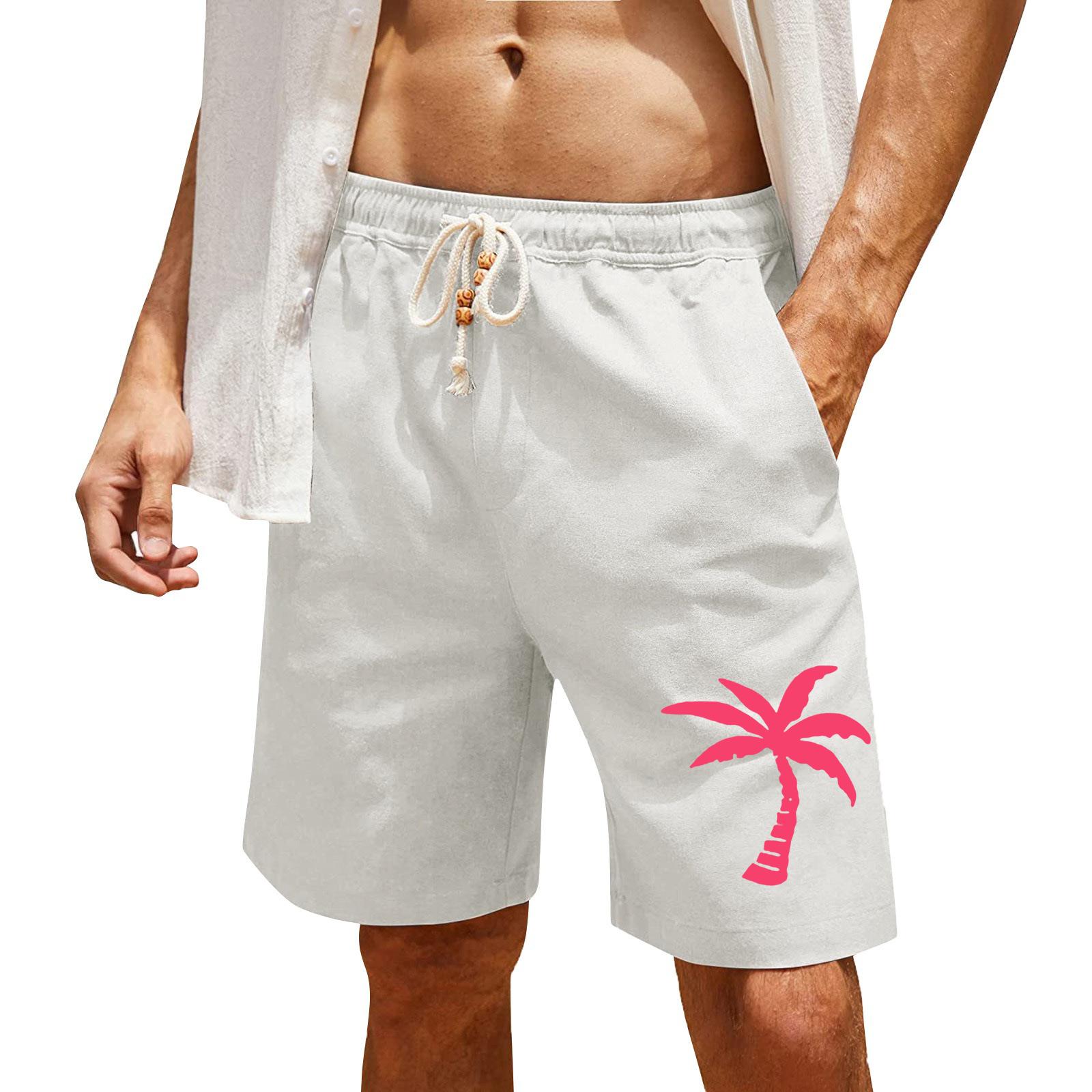 

Men s Print Cotton Linen Casual Shorts Men s Fashionable Beach Shorts XXL білий