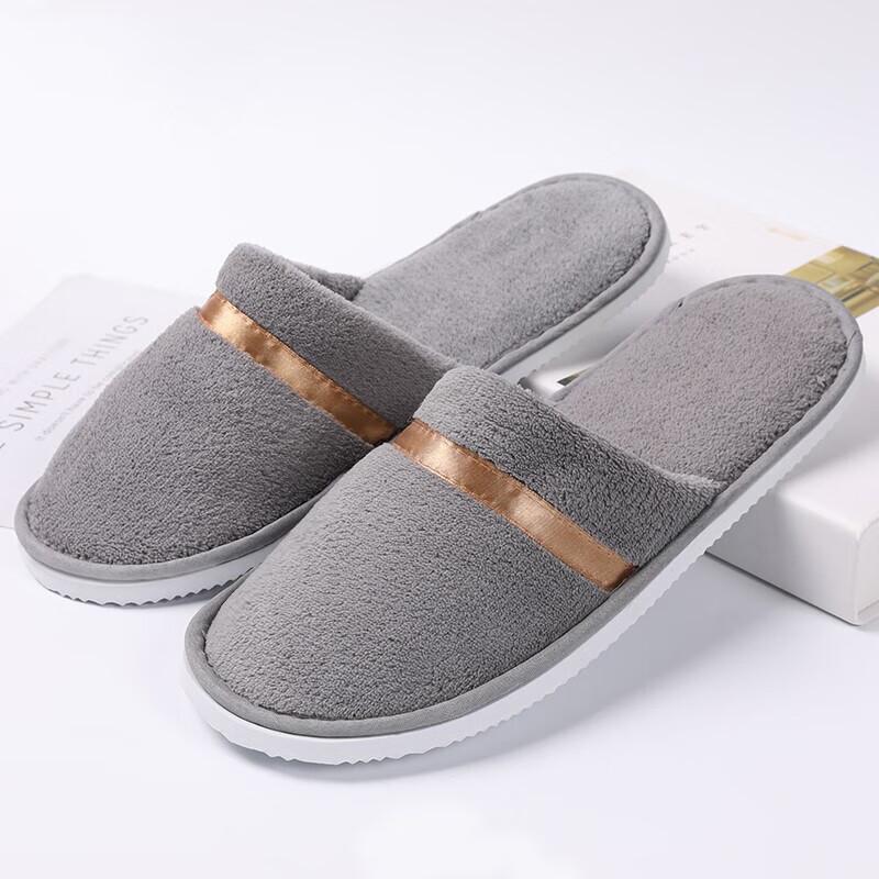 Etravel Disposable Slippers, 10 Pairs, Thickened Travel And Home Non-Slip Coral Fleece Slippers, One Size Fits All 35-44, Gray