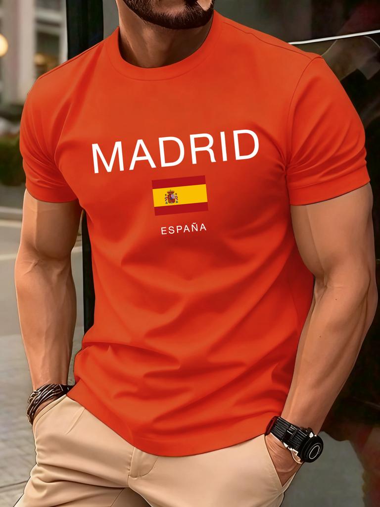 Madrid Spain Flag Design Mens TShirt Soft Loose ONeck T Shirts AllMatch Cotton Streetwear Unisex Summer Casual Short Sleeve