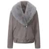 Women’s Faux Fur Coats 2 Way Wear Outfit Detachable Fur Collar Zipper Jacket Matte Faux Suede Crop Top Stylish Motobike Wear