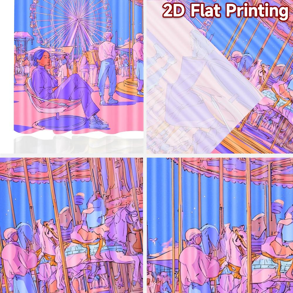 2D Flachdruck 2 Stück Szenenvorhang Vergnügungspark, Riesenrad, Karussell, Spaß, Sommer Digital Bedruckte Polyester Vorhänge Party