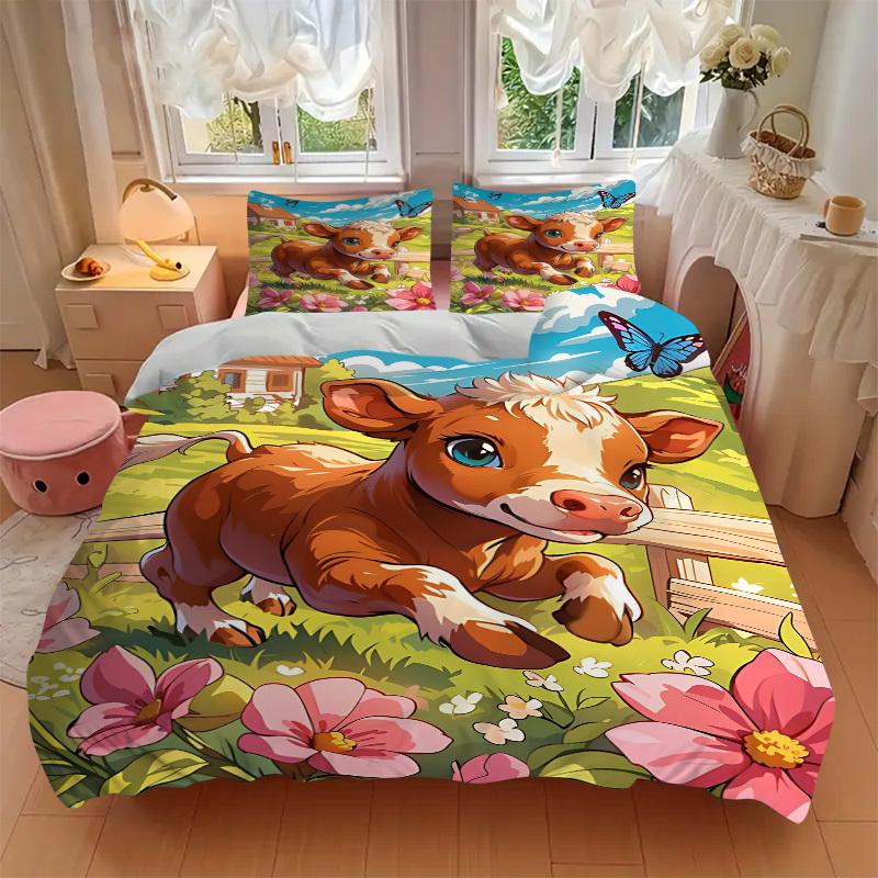 3pcs Cow Print Bedding Set - 1 Duvet Cover + 2 Pillowcases(Core Not Included), Machine Washable Polyester, All-Season Comfort, Bedroom Decor