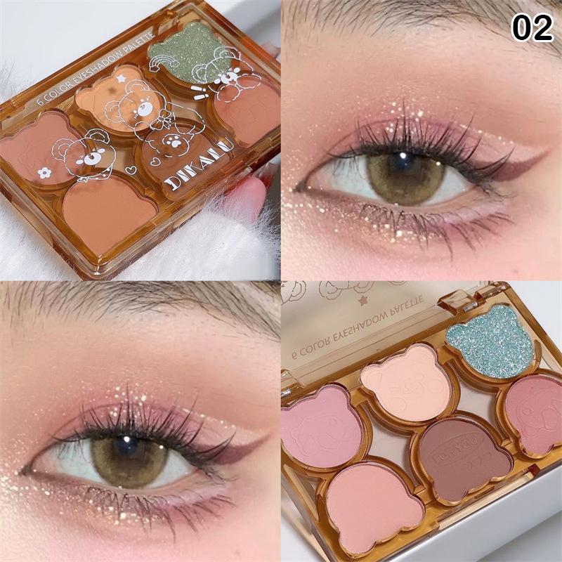 Dikalu Bear Swan Ballet Six Eyeshadow Palette Matte Fine Glitter Pearlescent Smoky Grey Red Black Eyeshadow Burgundy