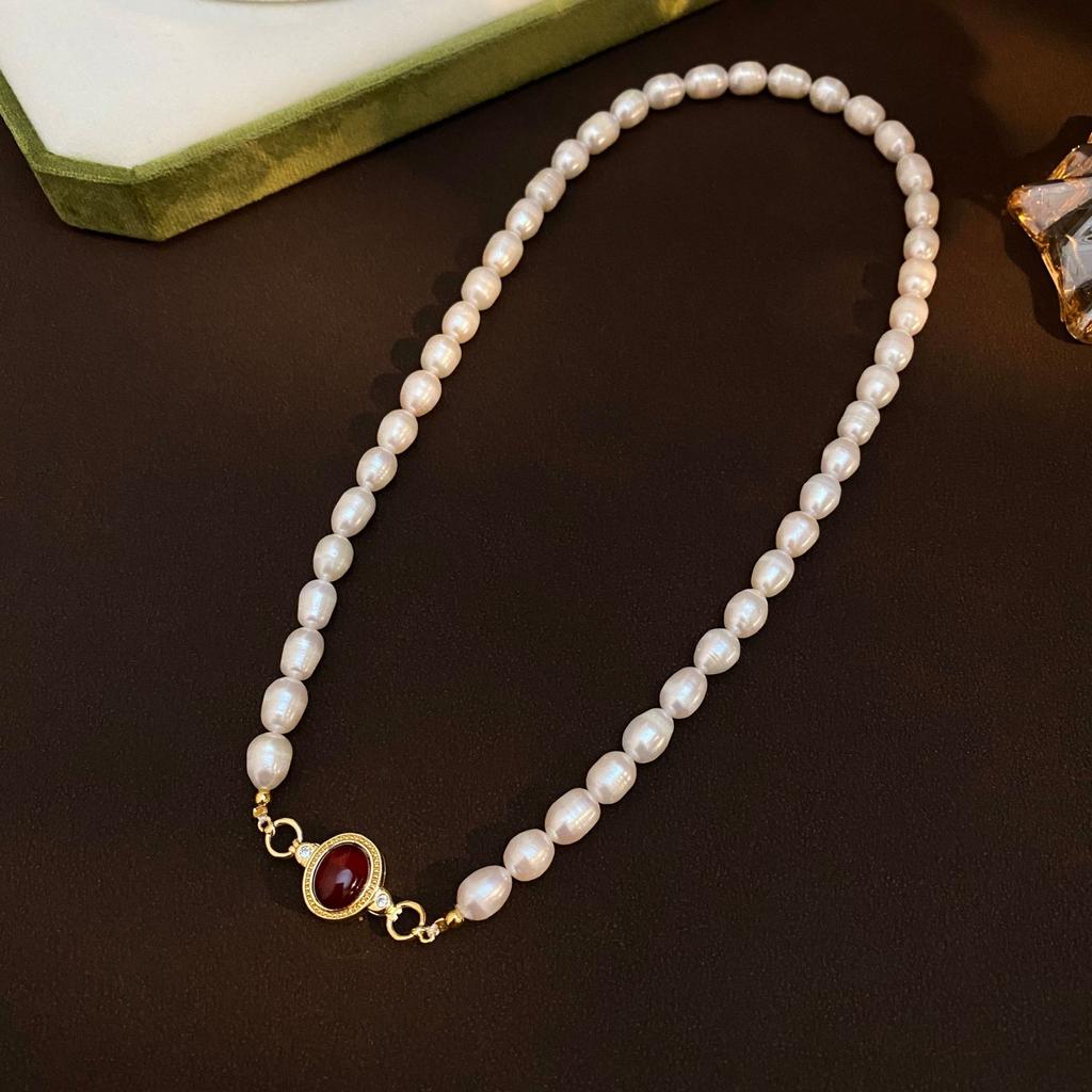 Neuer Trendiger Roter Achat Stein Natürliche Süßwasserperle 14K Gold Filled Damen Kurze Kette Halskette Aktionsgeschenke Kein Verblassen