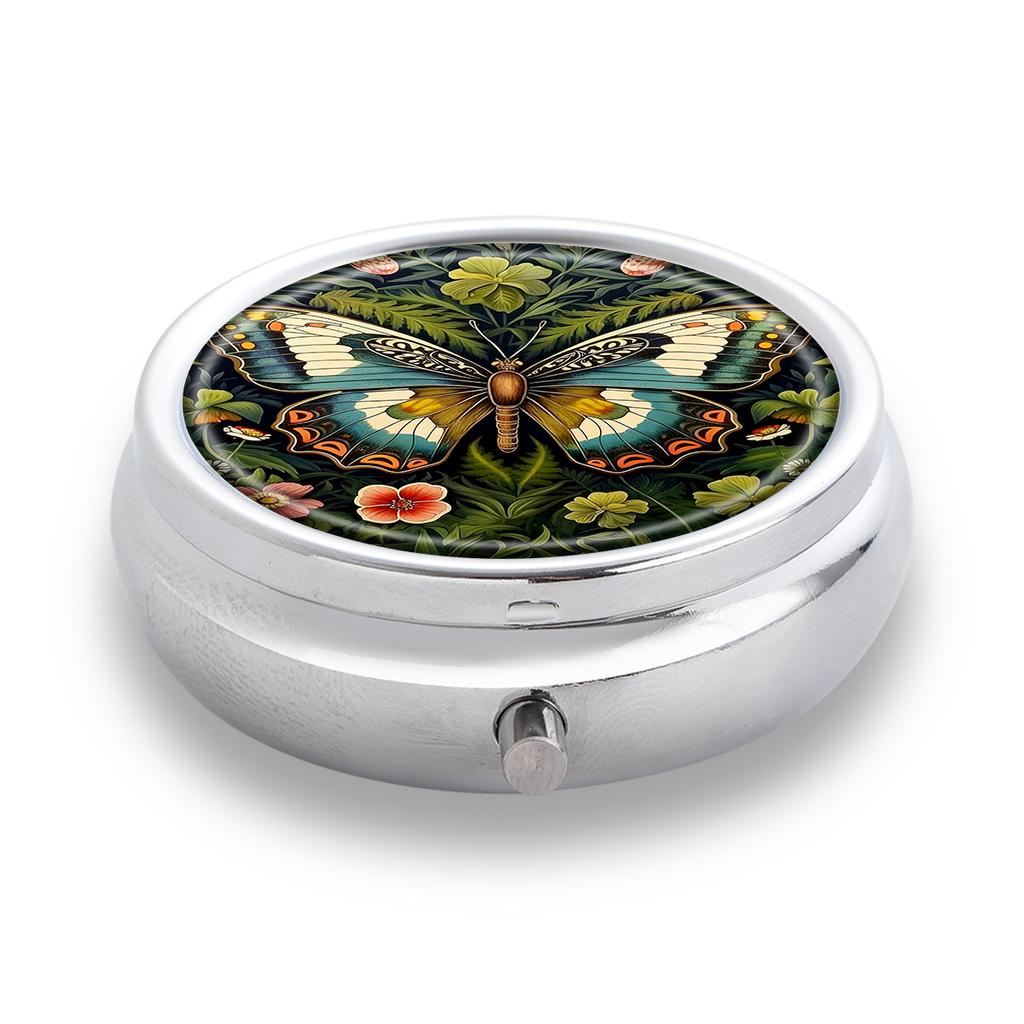 Portable Pill Box with 3 Compartments, Mini Metal Medicine Organizer Case, Cute Printed Pill Container for Vitamins, Pills, Jewelry, Travel, Daily Use