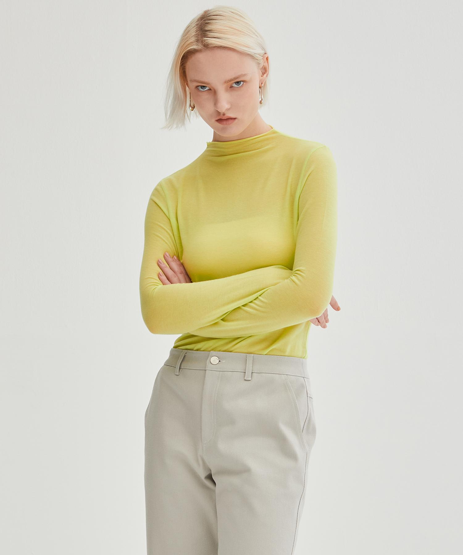 Onneu Back Pointed Mok Neck Top - Lime Free