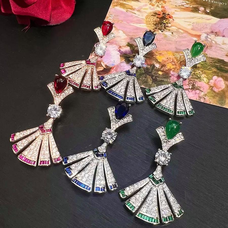 Medieval Vintage Vintage Earrings New Chinese Fan Zircon Fan Earrings Elegant Temperament Stud Earrings Women