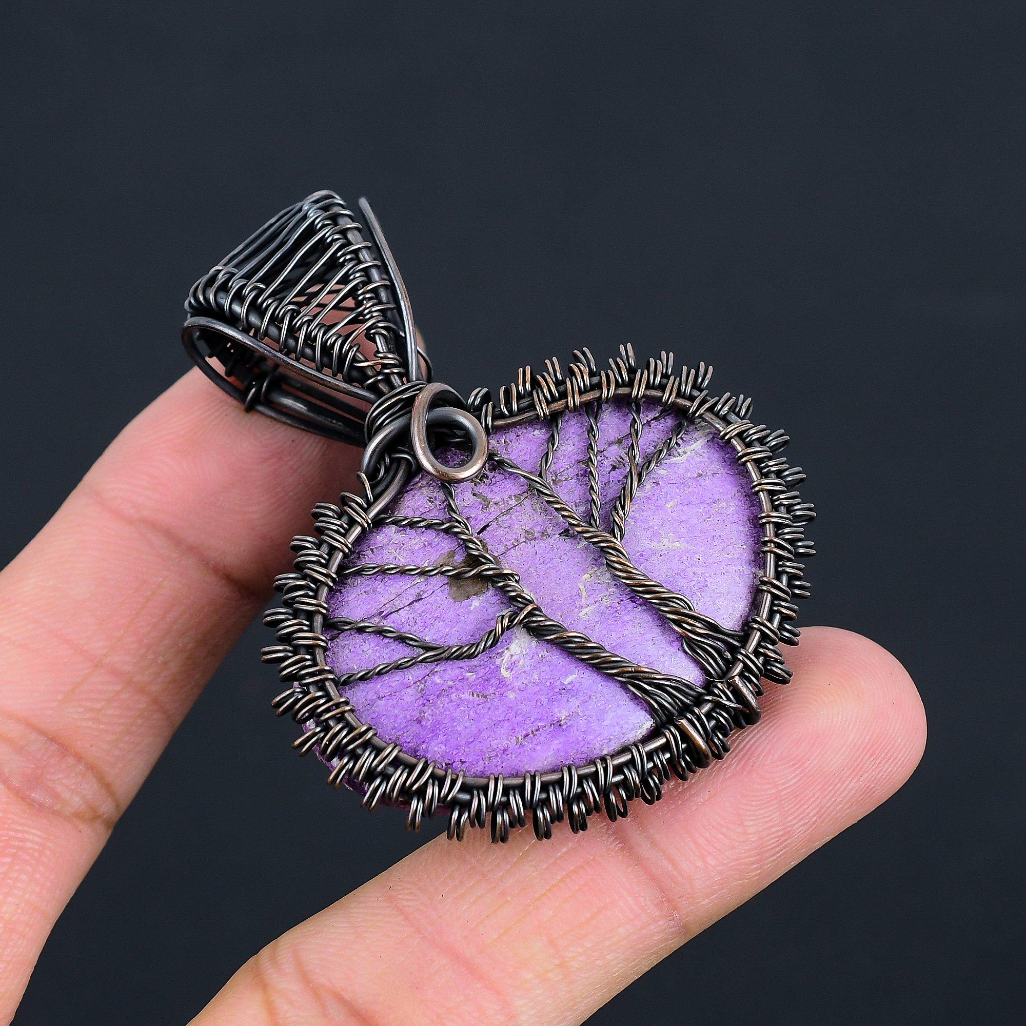 

Tree Of Life Purpurite Gemstone Handmade Copper Wire Wrap Beauteous Pendant For Women 2.36 Inches фиолетовый