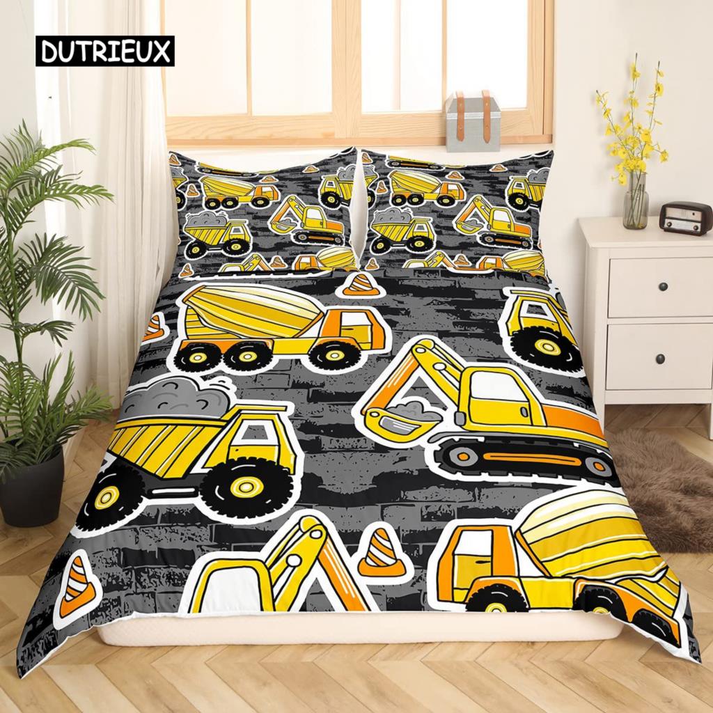 

Комплект постельного белья для мальчиков с изображением строительной техники, грузовика, автомобиля, экскаватора, пододеяльника для детей, мультяшного трактора, грузовика, мягкого полиэстера, одеяла EU single(135x200cm)